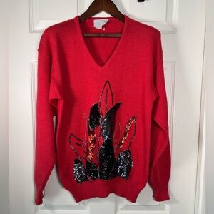 Vintage Regency Collection By Joyce Red Beaded Embellished Sweater Size Medium